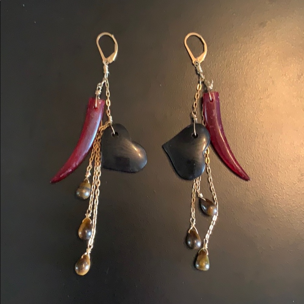 Boho dangle earrings with beads & heart
